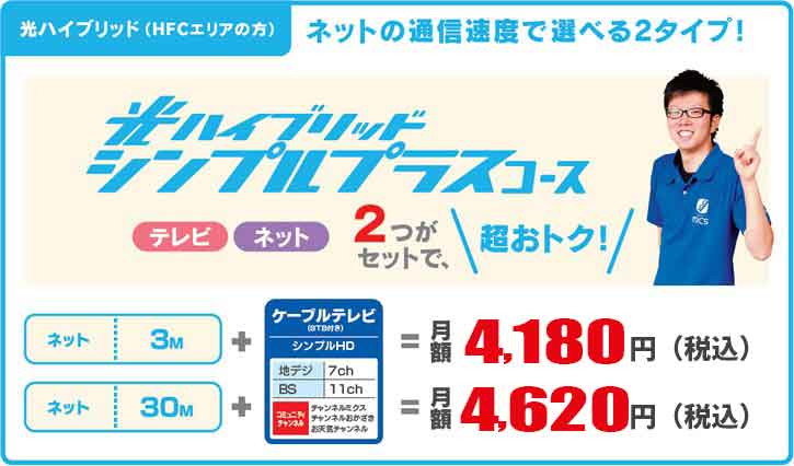 光ハイブリッド（HFCエリアの方）　ネットの通信速度で選べる2タイプ！