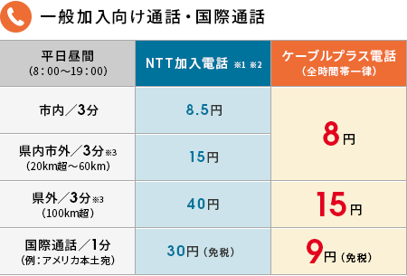 一般加入向け通話・国際通話