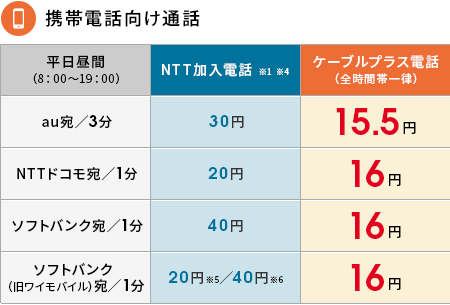 携帯電話向け通話