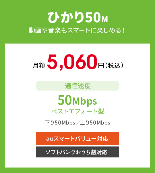 ひかり50M　動画や音楽も スマートに楽しめる！