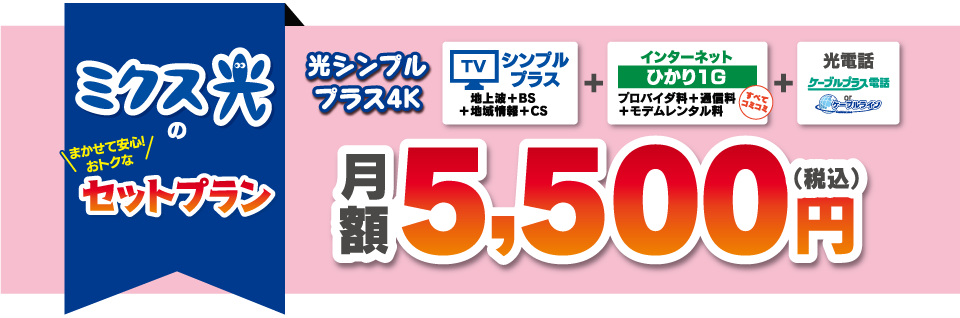 セットでおトク！ライトトリプルコースもあります　ライトプラン＋1ギガ＋ケーブルプラス＝月額5,500円